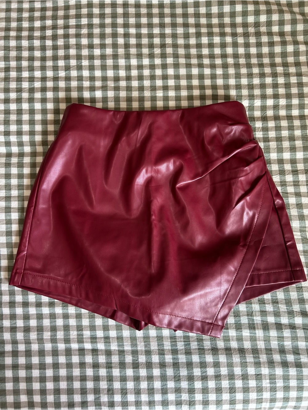 Faux Leather Burgundy Mini Skort